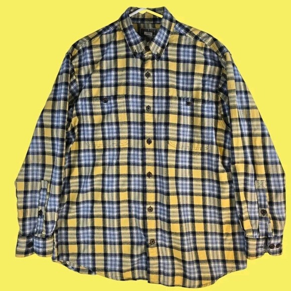 Duluth Trading Co Casual Shirt Men Size L Button Long Sleeve‎ Blue, Yellow. - Picture 1 of 8